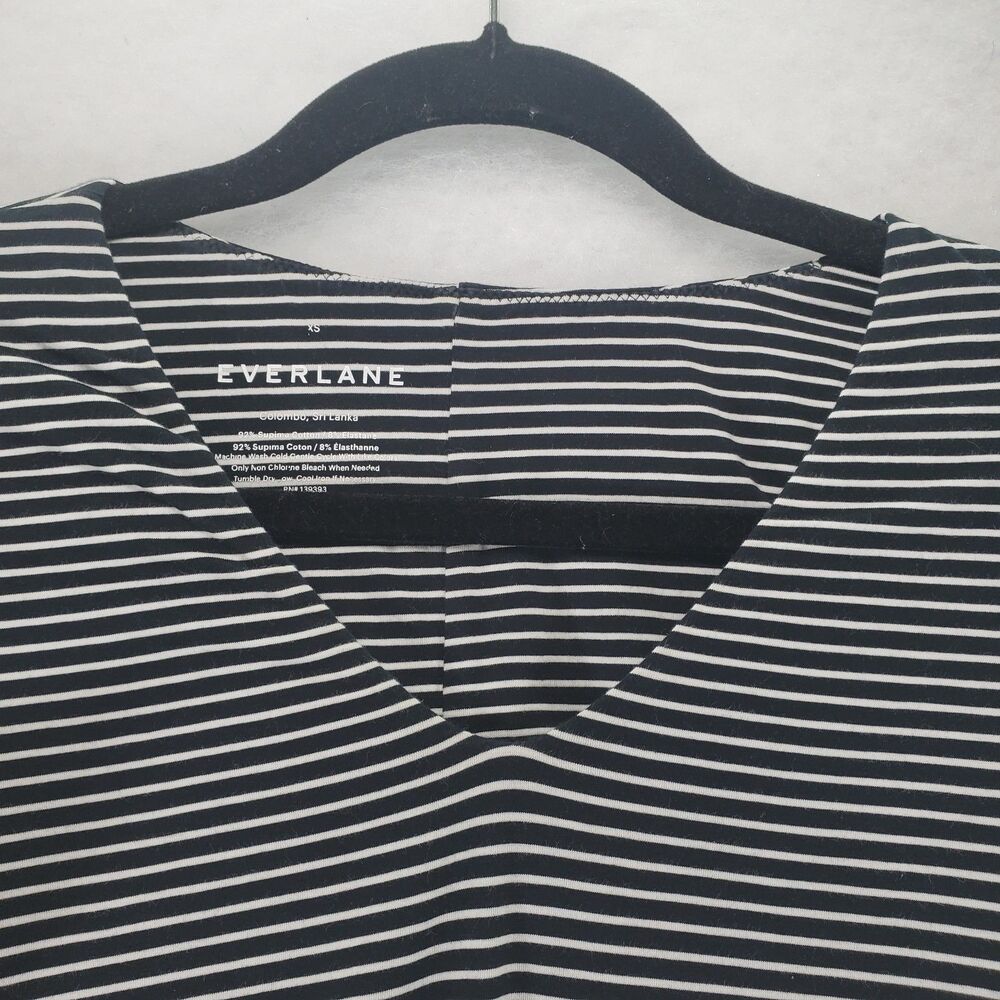 XS Everlane Long Sleeve Bodysuit V Neck Black White Stripes - Picture 4 of 9
